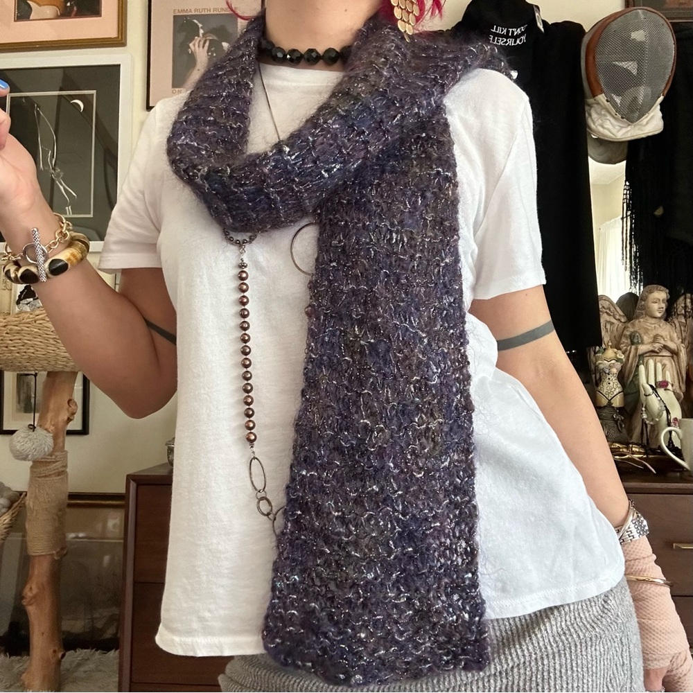 sparkly purple art yarn handknit scarf / part wool